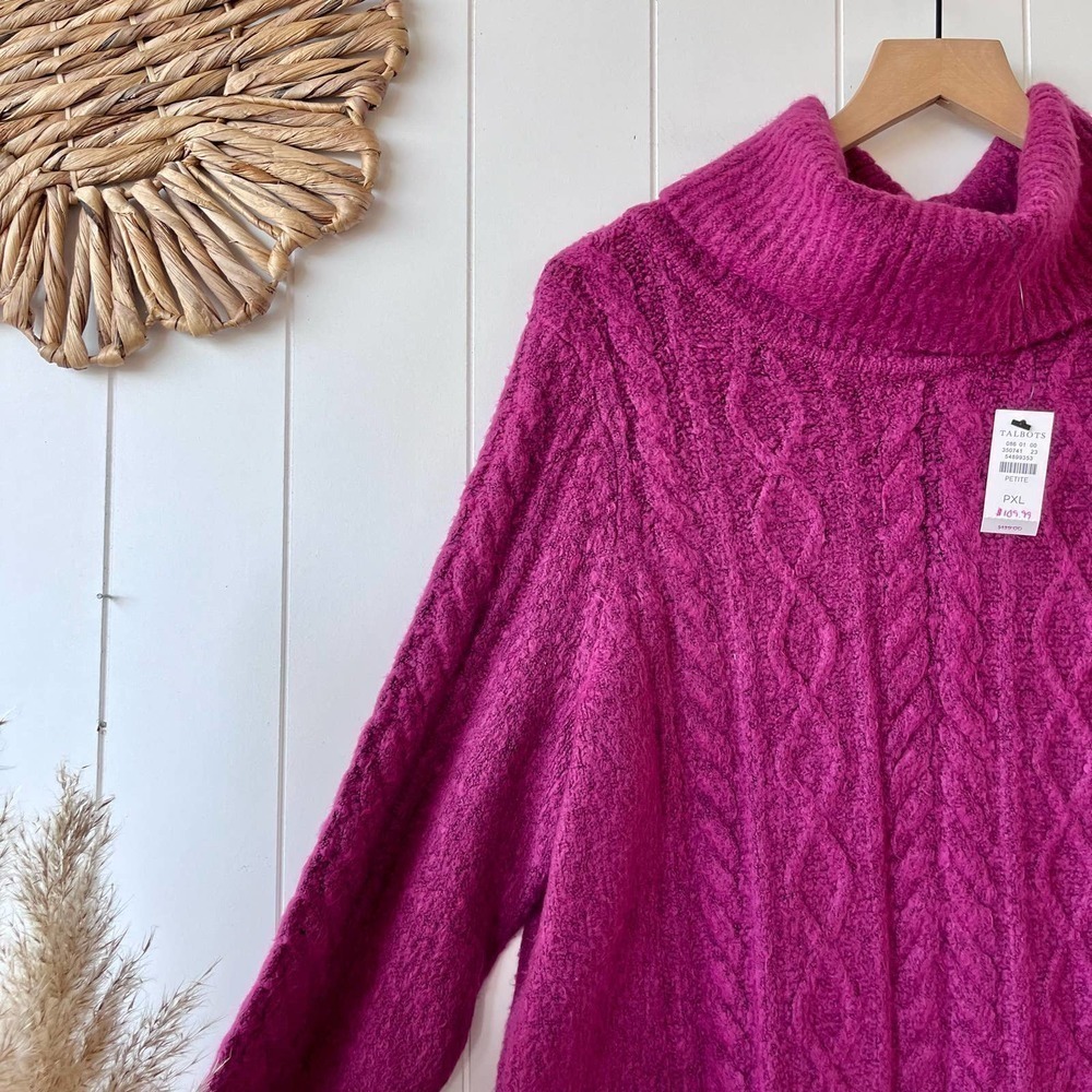 Talbots sweaters dress cable cowlneck Red stretchy - Picture 6 of 7